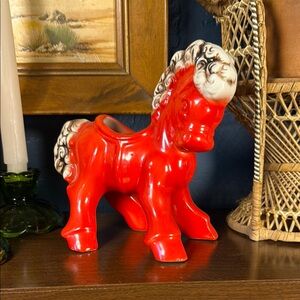 Vintage Red Ceramic Horse Planter